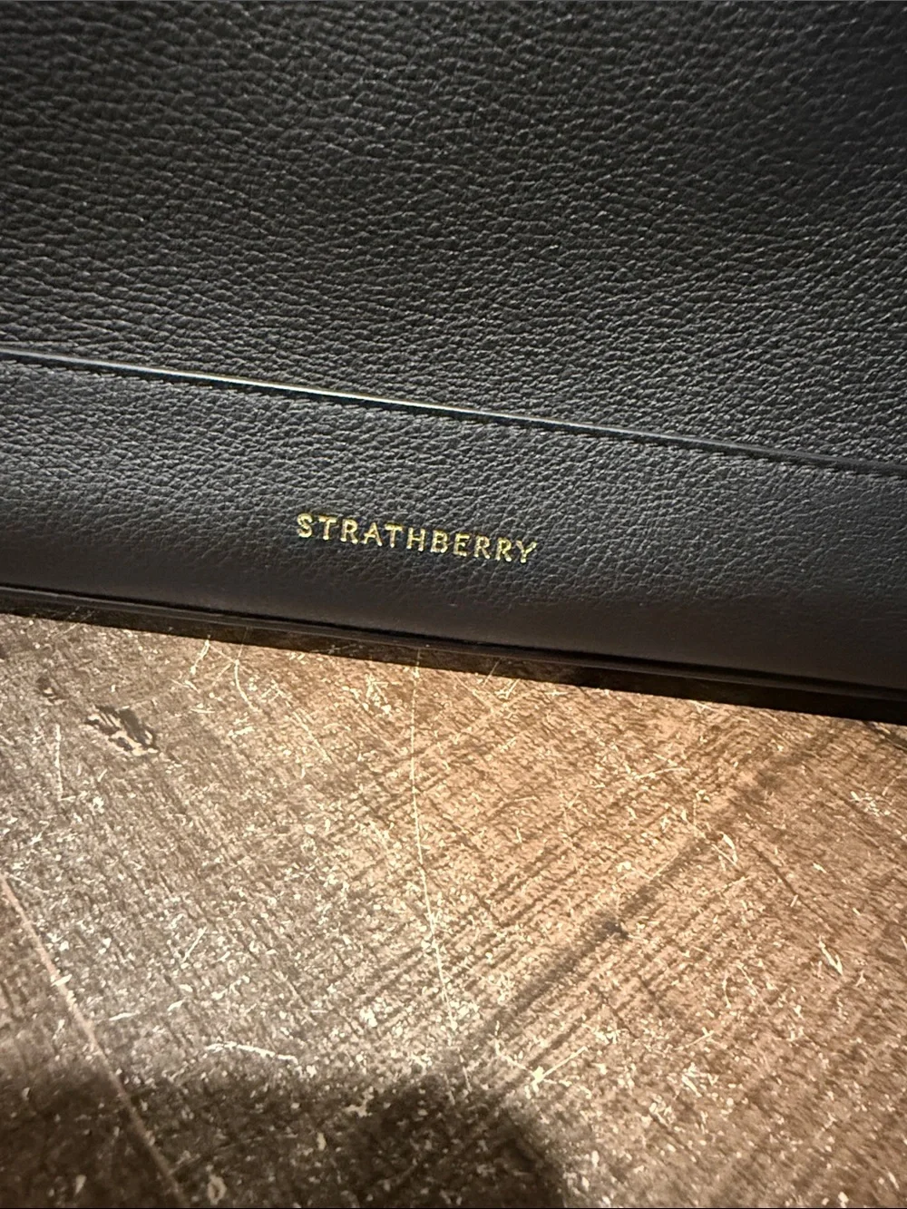 Strathberry Black Leather Dome Satchel with Gold Hardware